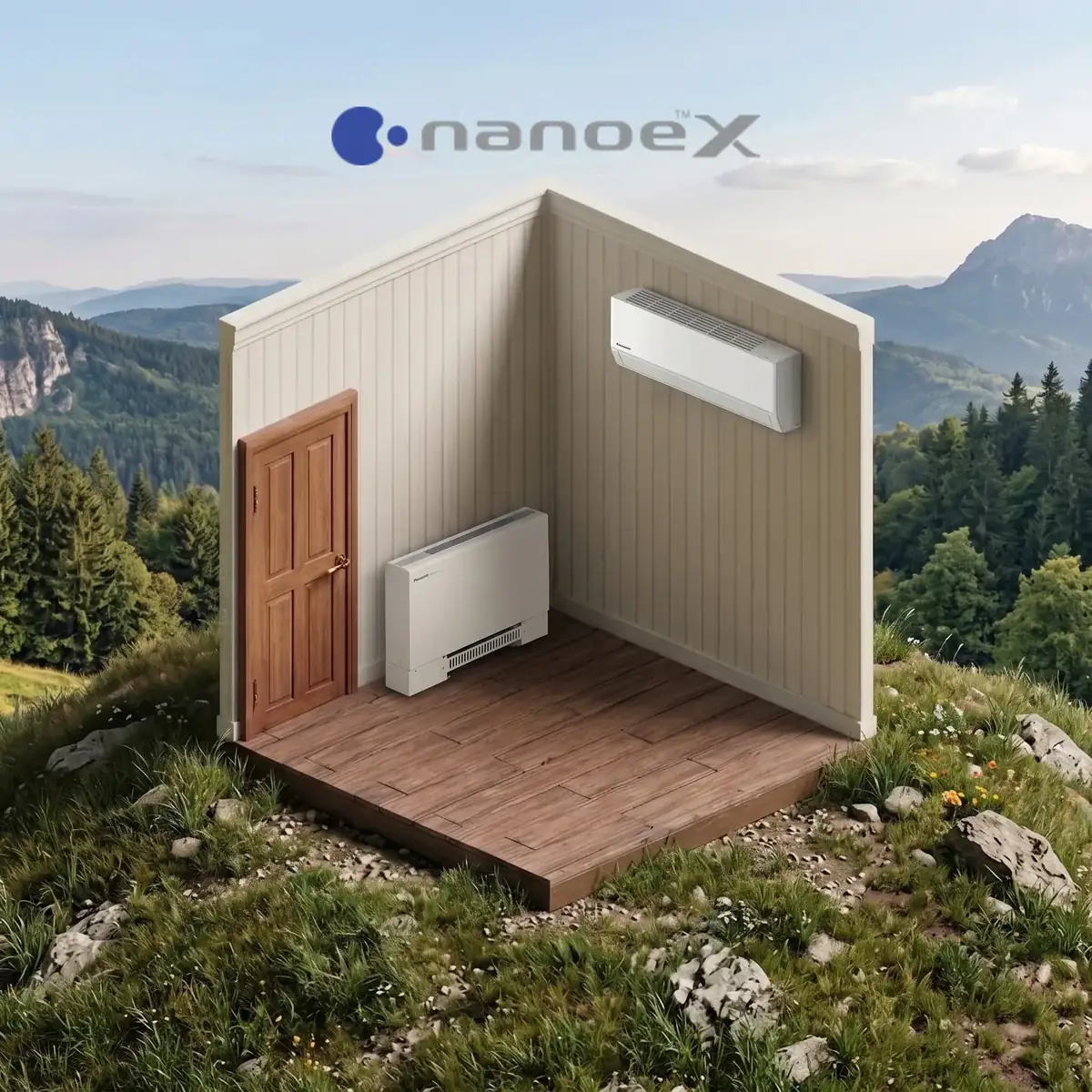 Doğanın içinde yer alan modern oda ve Panasonic nanoe™ X teknolojisi